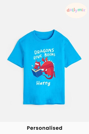 Personalised Reading Dragon Boys T-Shirt by Dollymix (N67503) | £17