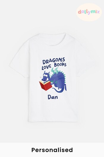 Personalised Reading Dragon Boys T-Shirt by Dollymix (N67504) | £17