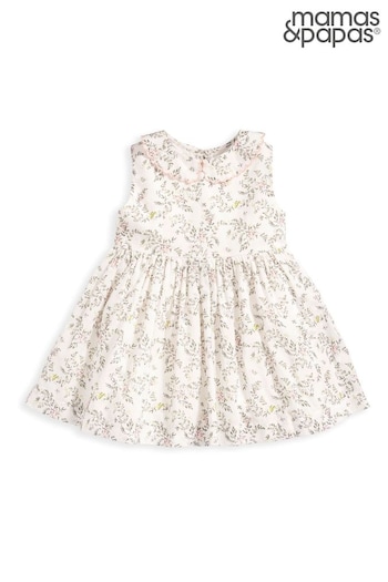 Mamas & Papas Cream Floral Print Collar Dress (N67524) | £29
