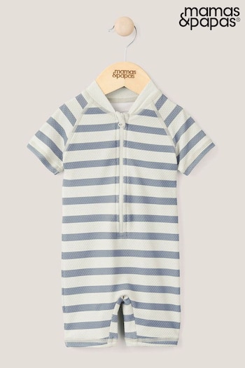 Younger Boys 3mths-7yrs Blue Textured Bobble Stripe Short Sleeve Rashsuit (N67527) | £20