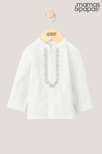 A-Z Mens Brands Long Sleeve Embroidered Eid White Shirt (N67531) | £20