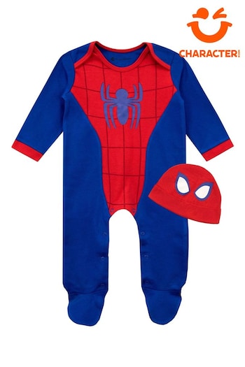 Character Blue/Red Baby Spiderman Sleepsuit and Hat Set (N67561) | £18