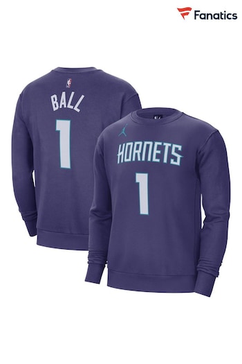 Fanatics Purple NBA Charlotte Hornets Name & Number Crew Sweatshirt - Lamelo Ball (N67618) | £65