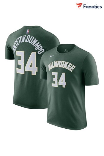 Fanatics Green NBA Milwaukee Bucks Name and Number Icon T-Shirt - Giannis Antetokounmpo (N67633) | £33