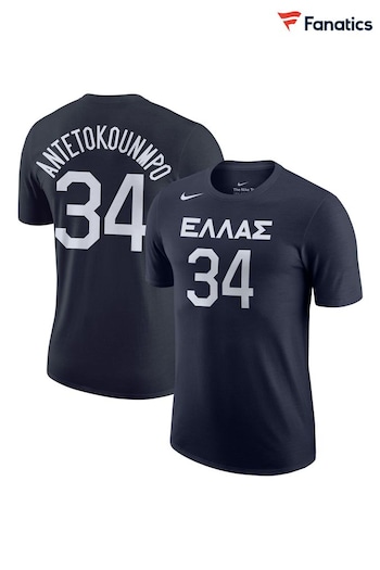 Fanatics Blue NBA Greece Baketball World Cup Name and Number T-Shirt - Giannis Antetokounmpo (N67667) | £33