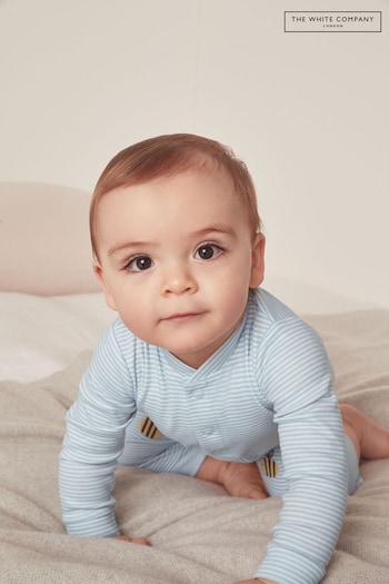 The White Company Blue Organic Cotton Bees Knees Henley Sleepsuit (N67670) | £26