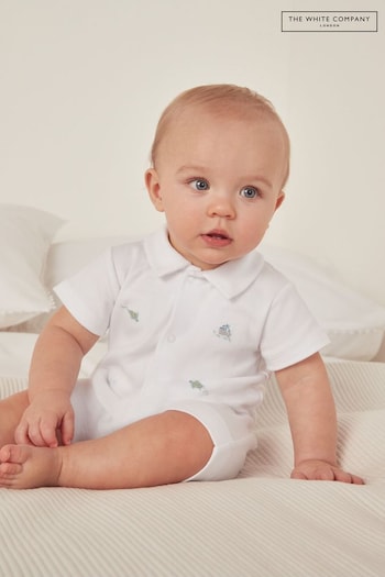 The White Company White Organic Cotton Fun In The Sea Embroidered Sleepsuit (N67678) | £26