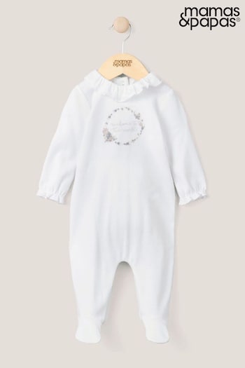 Mamas & Papas White Welcome to the World Embroidered Sleepsuit (N67680) | £22