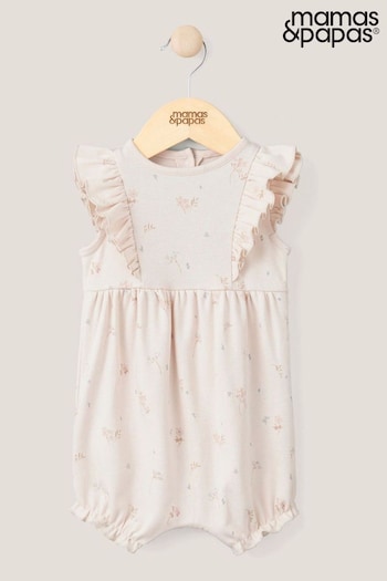 Mamas & Papas Pink Floral Frill Jersey Shortie Romper (N67698) | £16
