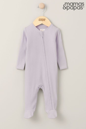 Mamas & Papas Purple Organic Rib Heather Zip Sleepsuit (N67699) | £16