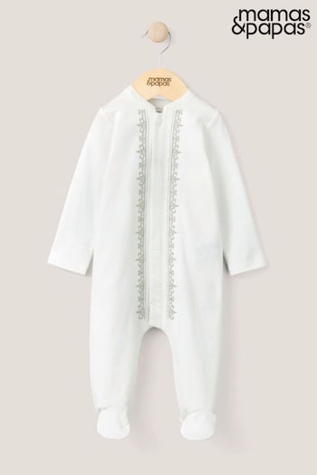 Mamas & Papas Boys White Embroidered Eid Sleepsuit (N67702) | £22
