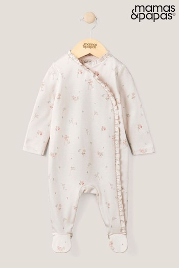 Mamas & Papas Pink Floral Frill Detail Sleepsuit (N67705) | £18