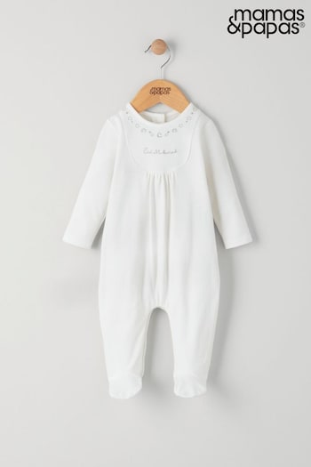 Mamas & Papas Cream Embroidered Sleepsuit (N67707) | £22