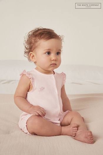The White Company Pink Organic Cotton Sea Animal Embroidered Shortie Sleepsuit (N67712) | £26