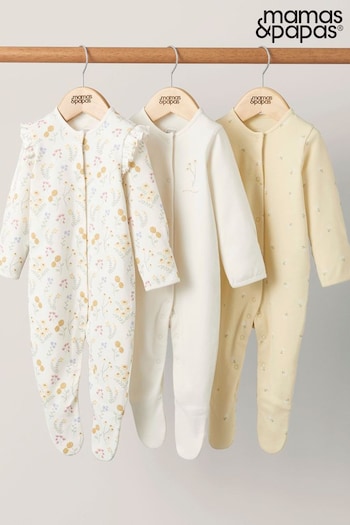 Mamas & Papas Yellow Botanical Garden Sleepsuits 3 Pack (N67726) | £22
