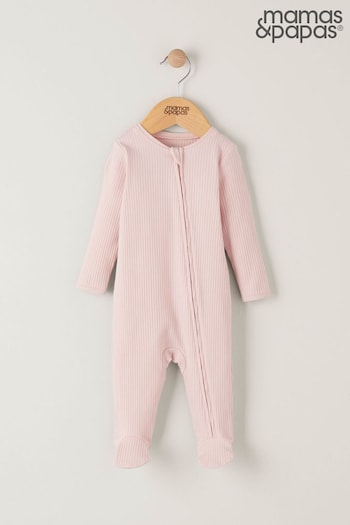 Mamas & Papas Pink Organic Rib Pink Zip Sleepsuit (N67739) | £16