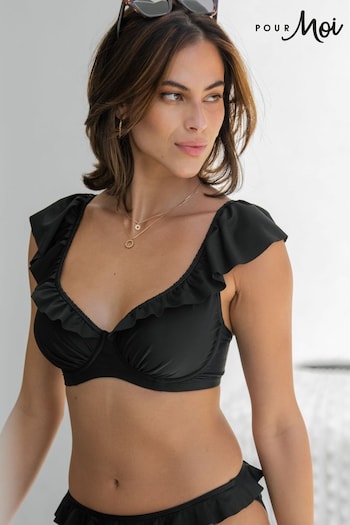 Pour Moi Black Bermuda Underwired Non Padded Frill Top (N67847) | £32