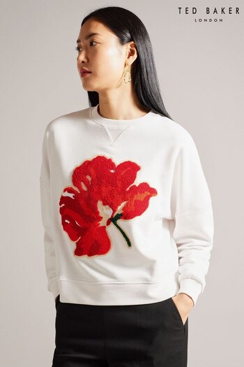 Ted Baker White Marelaa Sweatshirt With Bouclé Flower (N68127) | £95