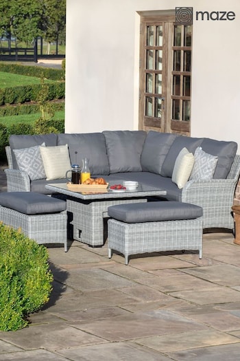 Maze Grey Ascot Square Corner Garden Dining Set with Rising Table (N68270) | £1,300