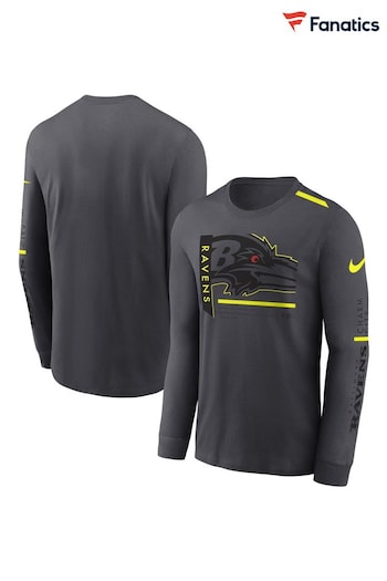 Fanatics Grey NFL Baltimore Ravens VOLT Long Sleeve Dri-FIT Cotton T-Shirt (N68791) | £45