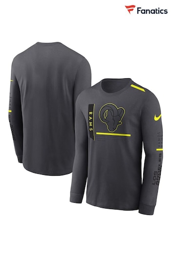 Fanatics Grey NFL Los Angeles Rams VOLT Long Sleeve Dri Fit Cotton T-Shirt (N68824) | £45