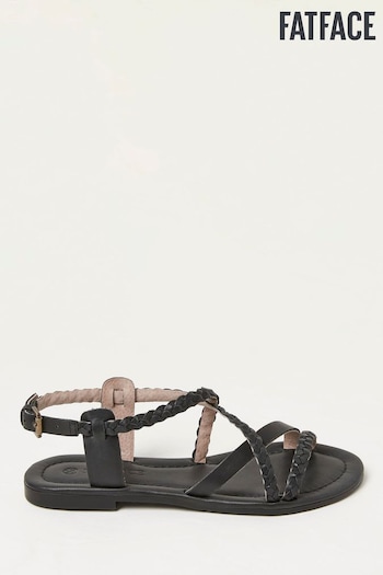 FatFace Black Daphne Leather Braided Sandals (N68861) | £49.50