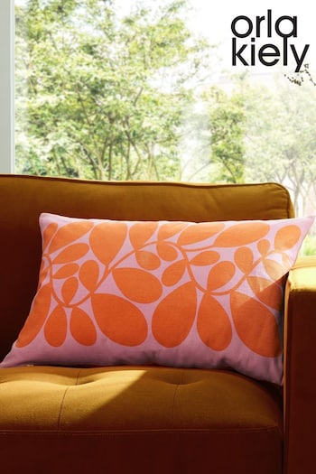 Orla Kiely Tomato Pink Sycarmore Stripe Feather Filled Cushion (N68947) | £50