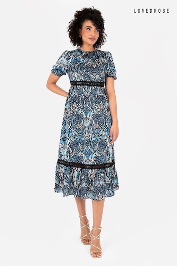 Puff Sleeve Tiered Hem Midi Dress With Frills (N68958) | £60