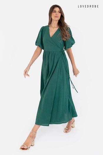 Lovedrobe Green Wrap Dress With Puff Sleeve (N68961) | £55