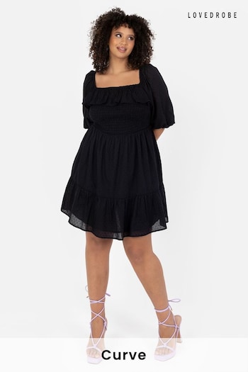 Lovedrobe Black Smocked Bodice Square Neck Puff Sleeve Mini Dress (N68963) | £49
