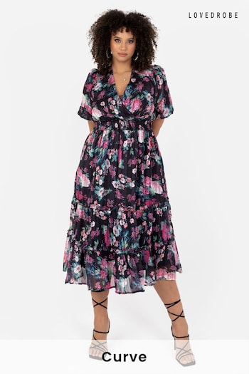 Lovedrobe Shirring Waist Puff Sleeve Midi Dress (N68966) | £55