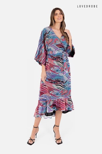 Lovedrobe Wrap Kimono Dress With Ruffled High Low Hem (N68976) | £49