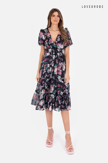 Lovedrobe Shirring Waist Puff Sleeve Midi Dress (N68987) | £55