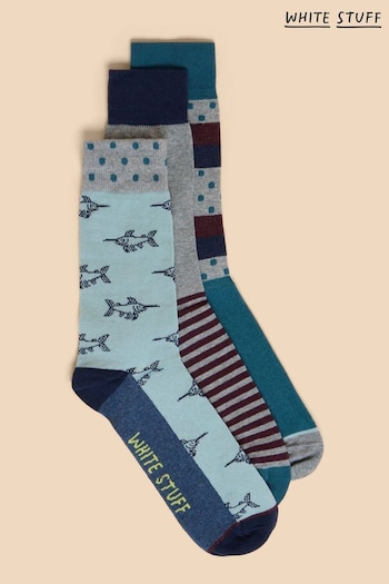 White Stuff Blue Fish Ankle Socks 3 Pack (N69134) | £15