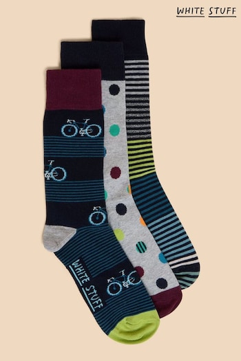White Stuff Blue Bicycle Ankle Socks 3 Pack (N69138) | £15