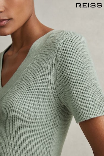 Reiss Sage Rosie Cotton Blend Knitted V-Neck Top (N69233) | £98