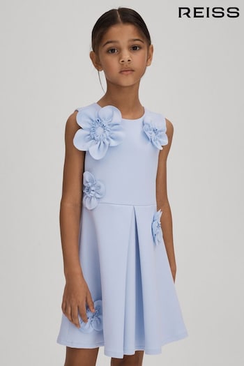 Reiss Lilac Posy Junior Pleated Flower Scuba Dress (N69343) | £55