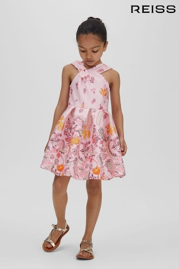 Reiss Pink Alice Junior Scuba Bow Fit-and-Flare Dress (N69361) | £55