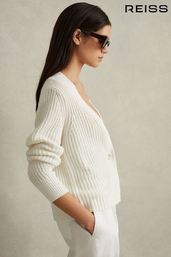 Reiss Ivory Ariana Cotton Blend Knitted Cardigan (N69366) | £148