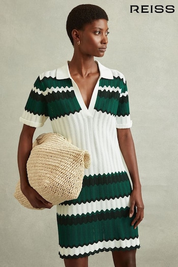 Reiss Green/White Malory Knitted Tunic Dress (N69490) | £148