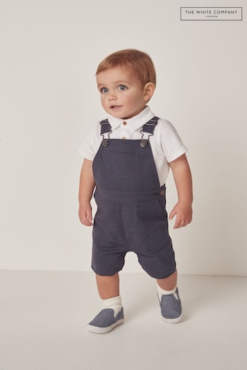 The White Company Blue Cotton Twill Dungaree & Polo Top Set (N69592) | £38 - £40