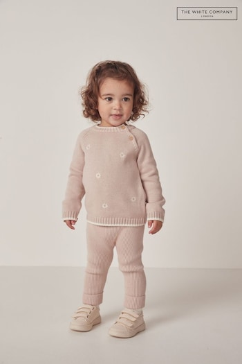 The White Company Pink Organic Cotton Knitted Rib Leggings speedpocket (N69605) | £22