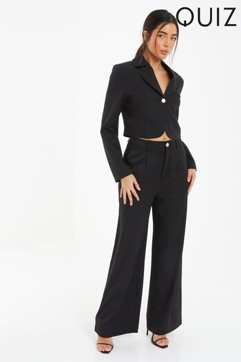 Quiz Black Wide Leg Trousers with Gold Button (N69606) | £38