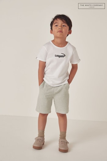 The White Company Organic Cotton Crocodile White T-Shirt And Gingham Shorts Set (N69626) | £36 - £38