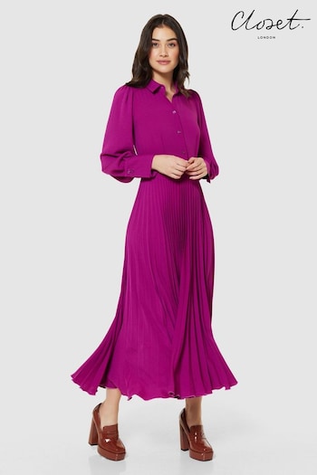 Closet London Purple Pleated Shirt Dress (N69817) | £110
