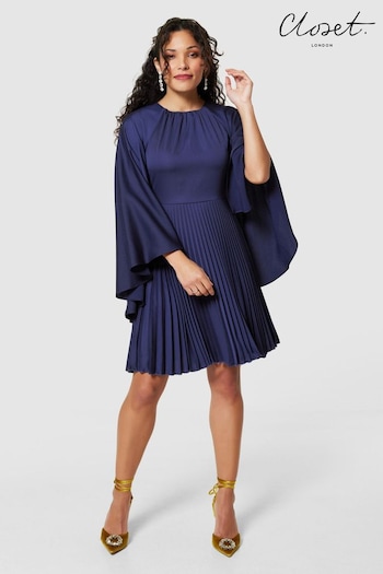 Closet London Blue Pleated Cape Dress (N69825) | £95