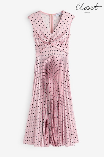 Closet London Pink Soft Twist Detail Pleated A- line Dress (N69835) | £120