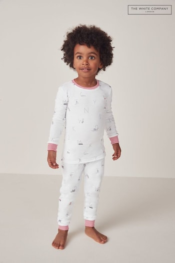 The White Company White Organic Cotton Slim Fit Animal Alphabet Print Pyjamas (N70066) | £24 - £26