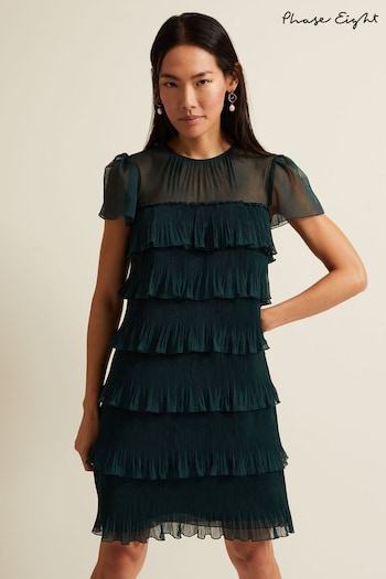 Phase Eight Green Mimi Dark Green Frill Mini Dress (N70076) | £129