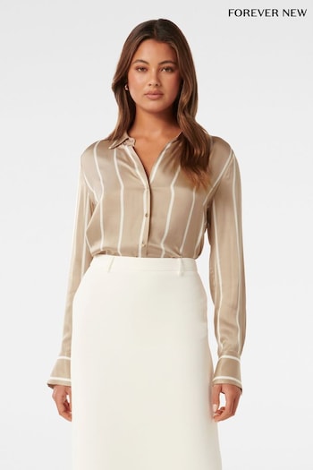 Forever New Nude Harvey Notched Neck Satin Shirt (N70206) | £55